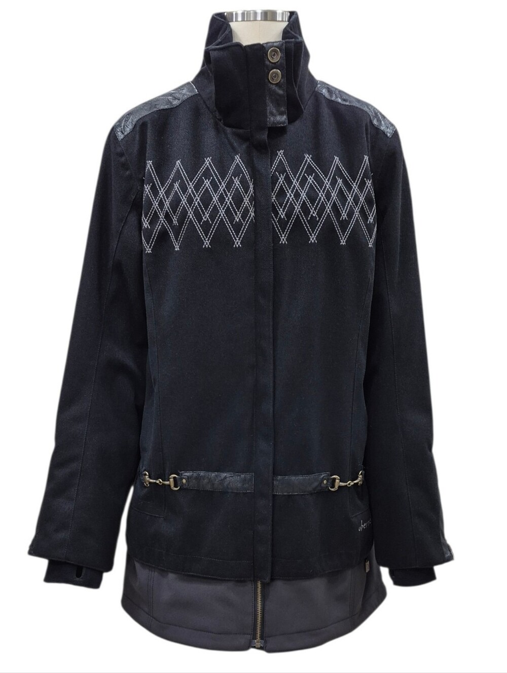 Obermeyer Skye Jacket women's 14 black mixed media Gothic horse bit embroidery